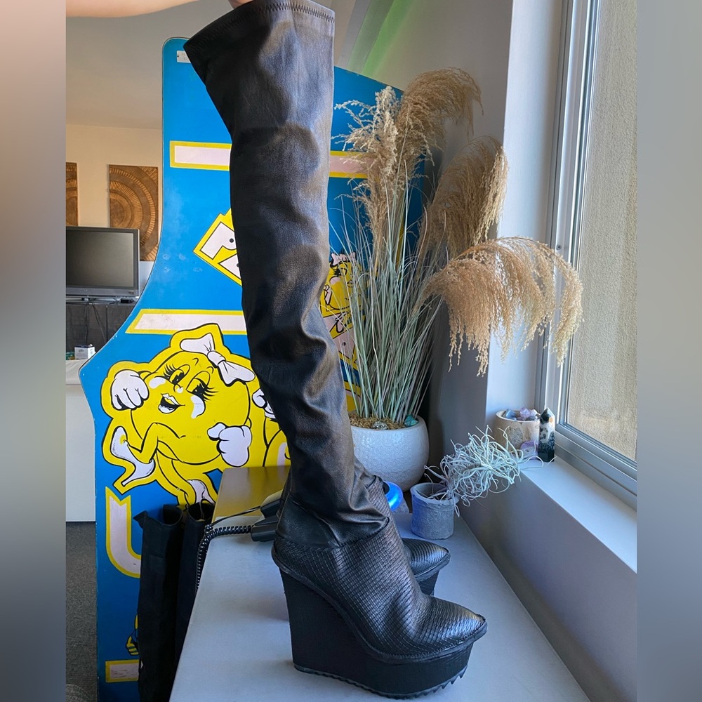 PREACH Thigh High Leather Platform Over The Knee Heels Boots rick owens 7.5 38